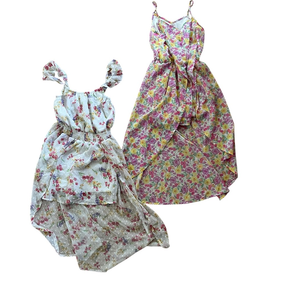 Two Floral Maxi Rompers with Ruffle Details (Girls 10)